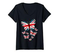 Womens Union Jack Flag Butterfly For Kids & UK British Expats V-Neck T-Shirt