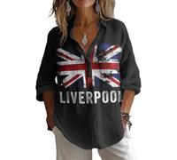 Women's Union Jack Long Sleeve Shirt, Great Britain Flag Print, Button Down Casual Top (UK, Alpha, 3XL, Regular, Regular, #8)