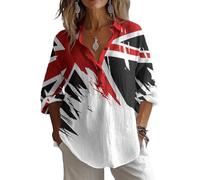 Women's Union Jack Long Sleeve Shirt, Great Britain Flag Print, Button Down Casual Top (UK, Alpha, M, Regular, Regular, #12)