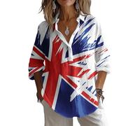 Women's Union Jack Long Sleeve Shirt, Great Britain Flag Print, Button Down Casual Top (UK, Alpha, XL, Regular, Regular, #7)