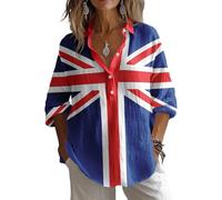 Women's Union Jack Long Sleeve Shirt, Great Britain Flag Print, Button Down Casual Top (UK, Alpha, XL, Regular, Regular, #5)