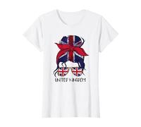 Womens Union Jack Messy Bun Sunglasses Flag Women British UK Flag T-Shirt