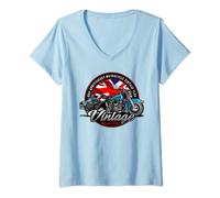 Womens Union Jack Motorcycle Vintage Motorbike Biker British Flag V-Neck T-Shirt