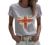 Women's Union Jack Print Short Sleeve Casual Top British Flag Themed T Shirts Crew Neck Vintage Graphic Short Sleeve Tee Tops UK Patriotic T-Shirt