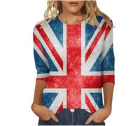 Women's Union Jack T Shirt Flag Print Crewneck Slim Fit Short Sleeve Blouses Britain Flags Graphic Patriotic Casual Shirts for Ladies 2025 UK Plus Size