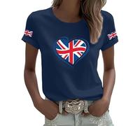 Women's Union Jack T Shirt Retro British Flag Top UK England London Gift Tee Short Sleeve Plus Size Casual Summer Shirts Women Vintage Style Blouse,Navy,L