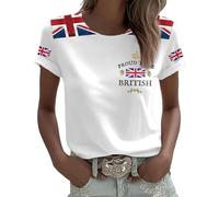 Women's Union Jack T Shirt Retro British Flag Top UK England London Gift Tee Short Sleeve Plus Size Casual Summer Shirts Women Vintage Style Blouse,White,M