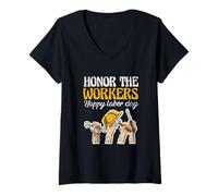 Womens Union Worker Laborer Honor The Workers Happy Labor Day V-Neck T-Shirt