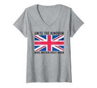Womens Unite The Kingdom Make Britain Great Again British UK Flag V-Neck T-Shirt