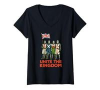 Womens Unite The Kingdom. Union Jack Knights Retro V-Neck T-Shirt