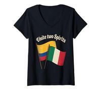 Womens Unite Two Spirits Colombia Italy Heritage Dual Nation Pride V-Neck T-Shirt