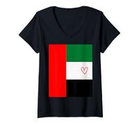 Womens United Arab Emirates Flag Emirati Heart Proud National UAE V-Neck T-Shirt