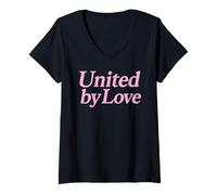 Womens United by Love Pink Female Pride Unity Justice Harmony Life V-Neck T-Shirt