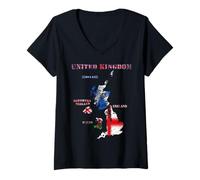 Womens United Kingdom England Scotland Wales Northern Ireland Flags V-Neck T-Shirt
