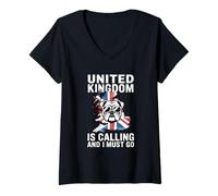 Womens United Kingdom is Calling and I Must Go Bulldog V-Neck T-Shirt