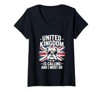 Womens United Kingdom is Calling and I Must Go Bulldog V-Neck T-Shirt