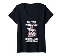 Womens United Kingdom is Calling and I Must Go UK Bulldog Map V-Neck T-Shirt