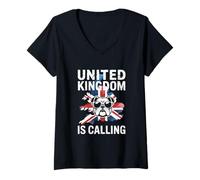 Womens United Kingdom is Calling British Bulldog Union Jack UK Map V-Neck T-Shirt