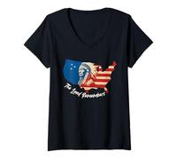Womens United States Map with Native American Chief V-Neck T-Shirt