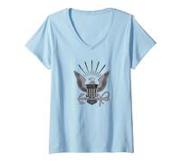 Women's United States Navy Logo V-Neck T-Shirt, Baby Blue, Small