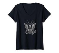 Women's United States Navy Logo V-Neck T-Shirt, Black, Small
