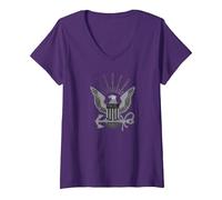 Women's United States Navy Logo V-Neck T-Shirt, Purple, Large
