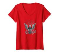 Women's United States Navy Logo V-Neck T-Shirt, Red, X-Large