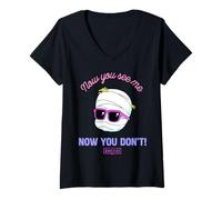 Womens Universal Monsters Cute Anime Invisible Man Now You See Me V-Neck T-Shirt