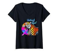 Womens Unleash The Night Retro Tiger Graphic Vintage 80s Style V-Neck T-Shirt