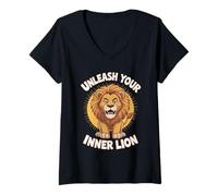 Womens Unleash your inner lion Pun Lion Lions Animal King V-Neck T-Shirt