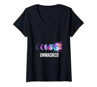 Women's Unmasked Late Diagnosed Adult Rainbow Splash Art V-Neck T-Shirt