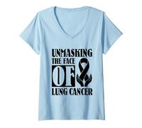 Womens Unmasking The Face of Lung Cancer V-Neck T-Shirt