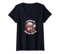 Womens Unpaid Movie Critic Funny Popcorn Cinema Film Buff Retro Art V-Neck T-Shirt