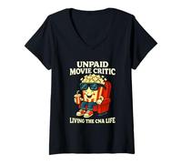 Womens Unpaid Movie Critic Living The CNA Life Funny Popcorn Art V-Neck T-Shirt