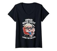 Womens Unpaid Movie Critic Living The CNA Life Funny Popcorn Art V-Neck T-Shirt