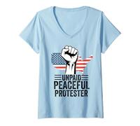 Women's Unpaid Peaceful Protester Defend Democracy Freedom V-Neck T-Shirt