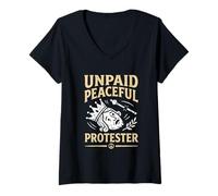 Women's Unpaid Peaceful Protester Funny Pro Democracy No Kings V-Neck T-Shirt