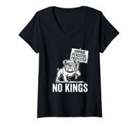 Women's Unpaid Peaceful Protester No Kings Funny Pro Democracy Dog V-Neck T-Shirt
