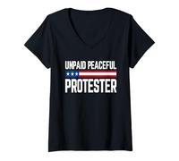 Women's Unpaid Peaceful Protester Patriotic USA Flag Design V-Neck T-Shirt