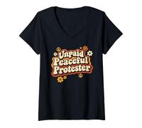 Women's Unpaid Peaceful Protester Retro Activism Quote V-Neck T-Shirt