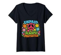 Women's Unpaid Peaceful Protester Retro Peace Activism Freedom V-Neck T-Shirt