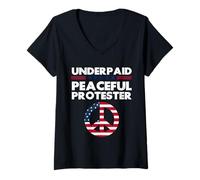 Women's Unpaid Underpaid Peaceful Protester US Flag Activist V-Neck T-Shirt