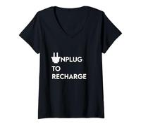 Womens Unplug to Recharge - Positive Tech Yoga Holistic Detox Peace V-Neck T-Shirt