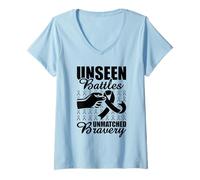 Womens Unseen Battles Unmatched Bravery - Lung Cancer Awareness V-Neck T-Shirt