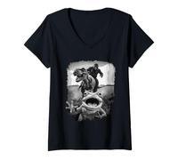 Womens Untamed Legends Gorilla T-Rex Frog Adventure V-Neck T-Shirt