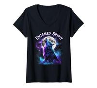 Women's Untamed Spirit Cosmic Wolf V-Neck T-Shirt