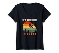 Women's Up is Where I Think Clearer Climbing Hiking Mindset V-Neck T-Shirt