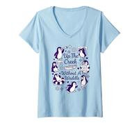 Women's Up The Creek Without A Waddle Funny Penguin Pun V-Neck T-Shirt