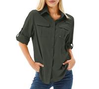 Women's UPF 50 Shirts Long Sleeve Sun Protection UV Quick Dry Casual Outdoor Safari Walking Fishing Hiking Travel Shirts(Army Green-s)