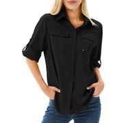 Women's UPF 50 Shirts Long Sleeve Sun Protection UV Quick Dry Casual Outdoor Safari Walking Fishing Hiking Travel Shirts(Black-l)